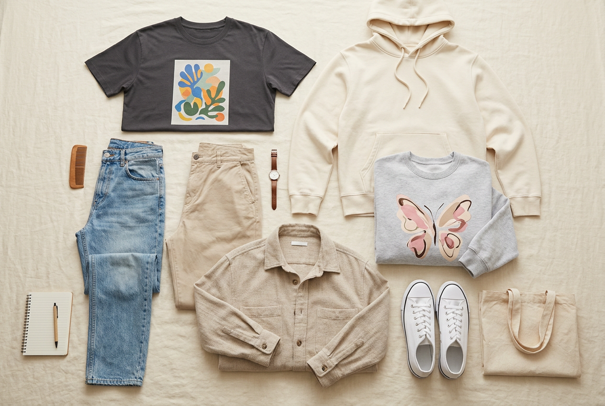 AI-generated casual capsule wardrobe styling illustration