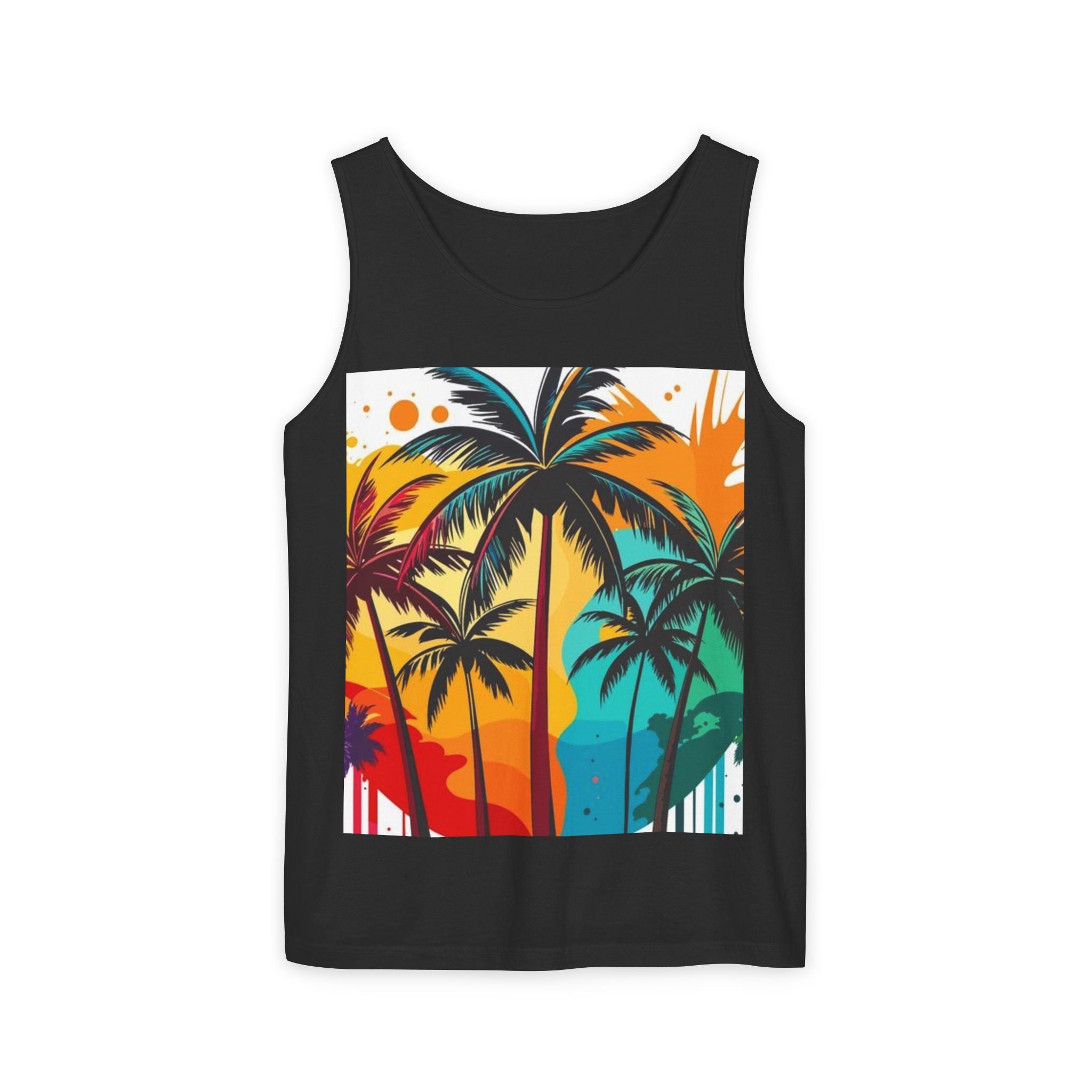 Tropical Palm Beach Tank Top — Sunset Palm Tree Graphic Tank