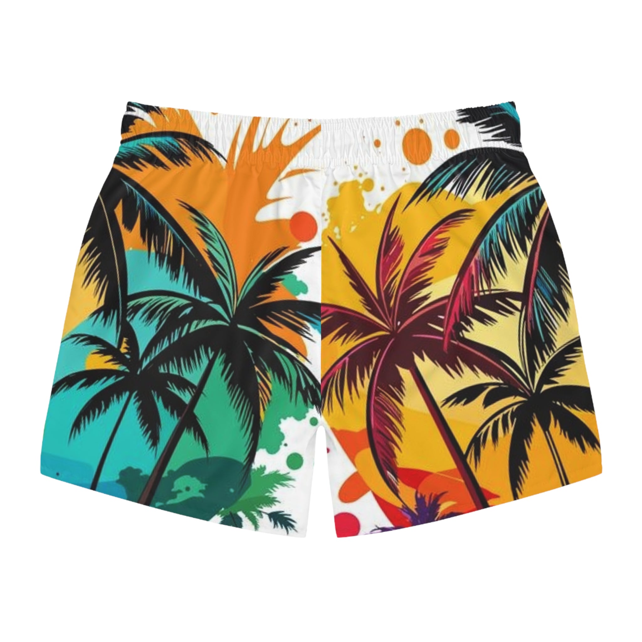 Tropical Palm Swim Trunks — Colorful Sunset Beach Shorts