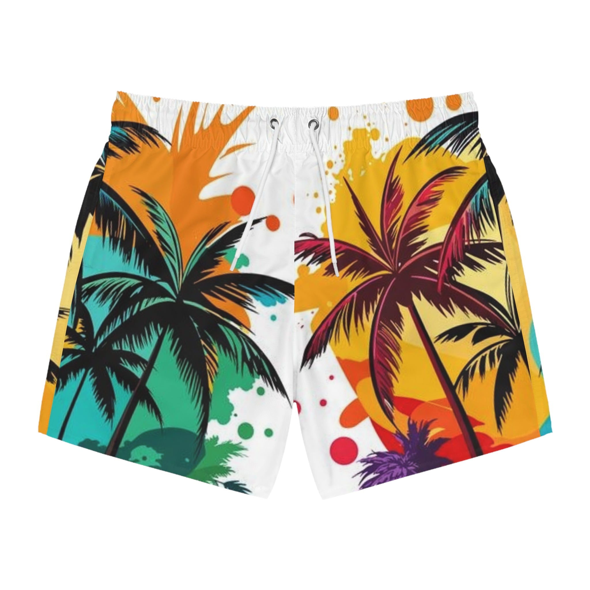 Tropical Palm Swim Trunks — Colorful Sunset Beach Shorts