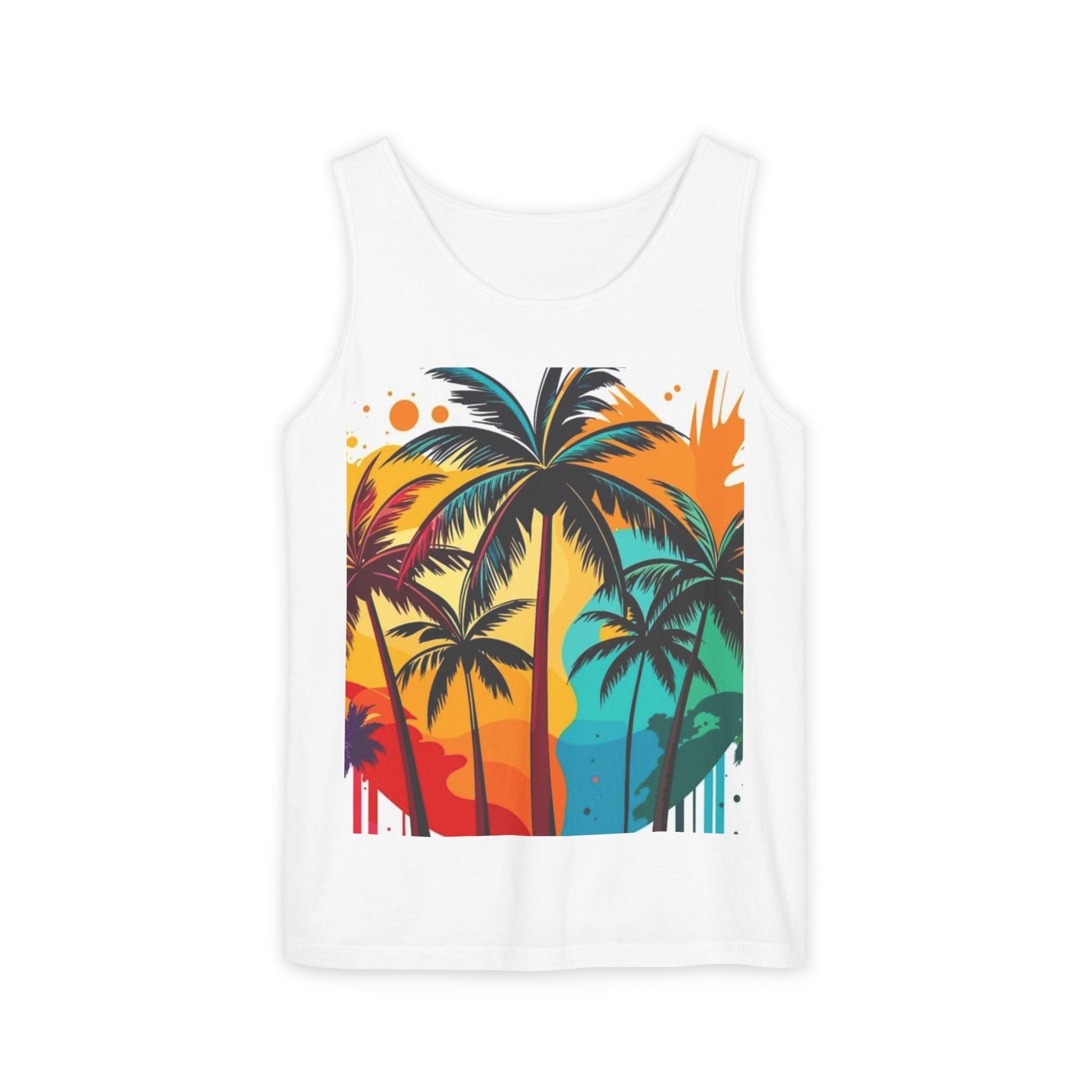 Tropical Palm Beach Tank Top — Sunset Palm Tree Graphic Tank