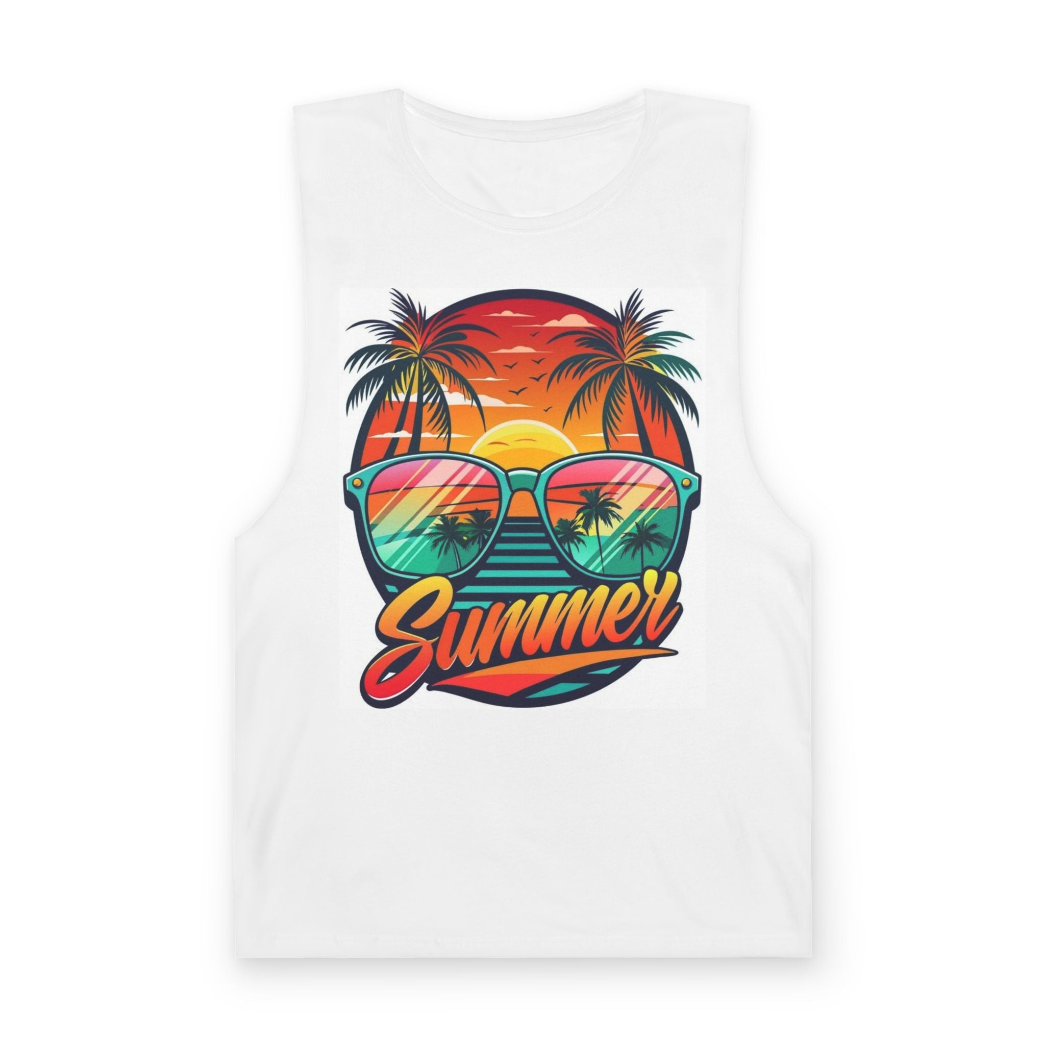 Summer Sunglasses Tank Top — Retro Palm Beach Sunset Graphic