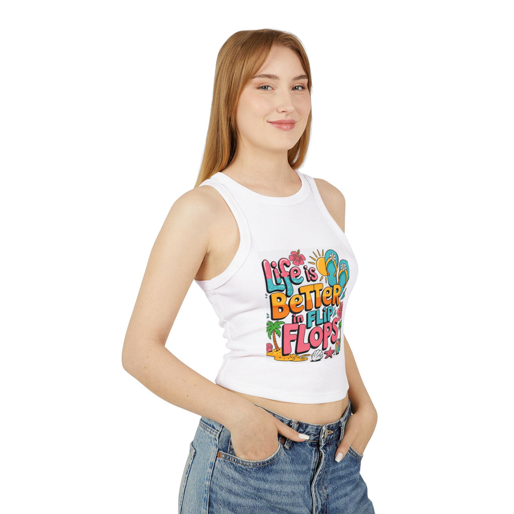 Life Is Better in Flip Flops Women's Racer Tank — Summer Beach Graphic Tank Top