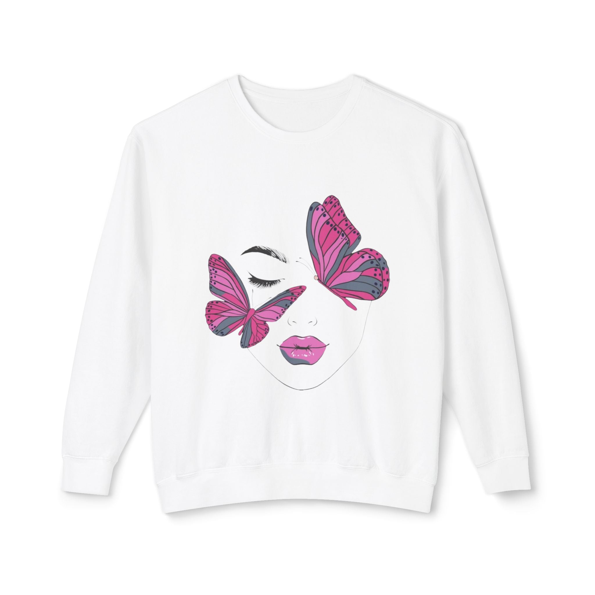 Butterfly Face Crewneck Sweatshirt — Pink Butterfly Art Graphic