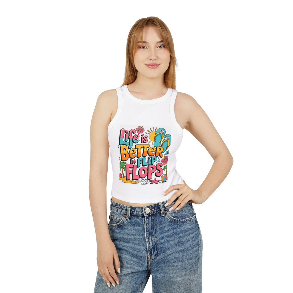Life Is Better in Flip Flops Women's Racer Tank — Summer Beach Graphic Tank Top